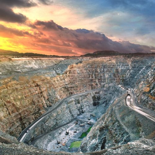 Open-pit mine at dusk