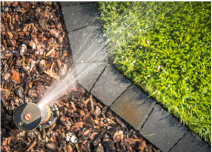 Perth garden water bore, close up of sprinkler watering lawn